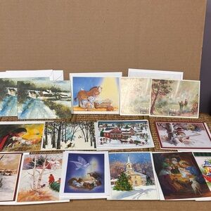 15 Vintage Holiday Christmas Festive Winter Scene Greeting Cards